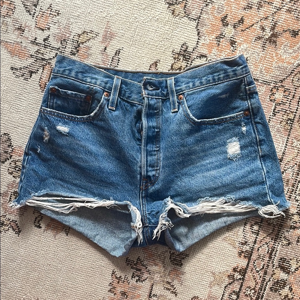 Levi's Blue Jean Shorts High-Waisted Distressed